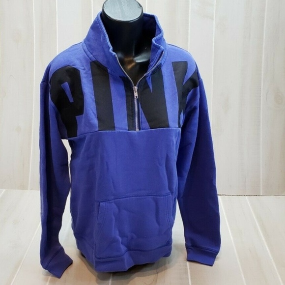 Victoria's Secret PINK NEW Oversized1/4 Zip Sweatshirt Blue Small Pullover - Picture 1 of 7